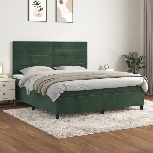 Kontinentalseng med madras 160×200 cm i fløjl - mørkegrøn