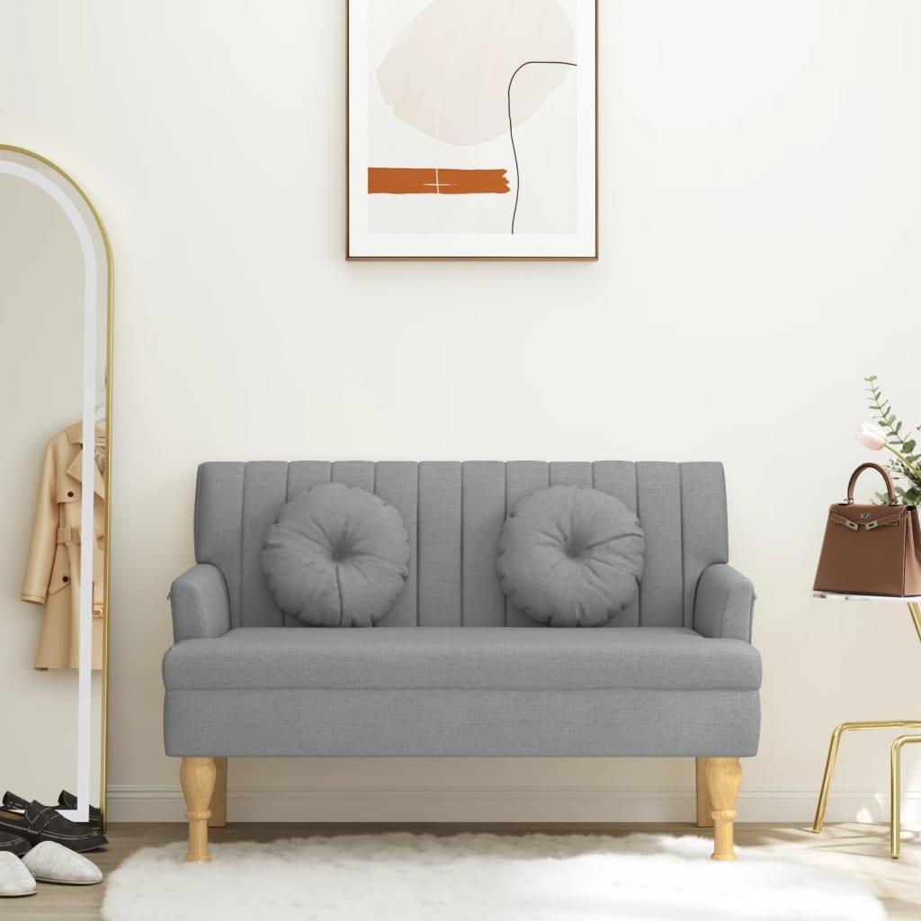 Bænk med hynder 113x64,5x75,5 cm stof lysegrå