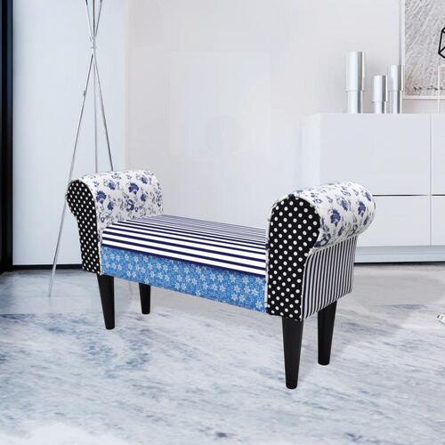Bænk patchwork blå og hvid
