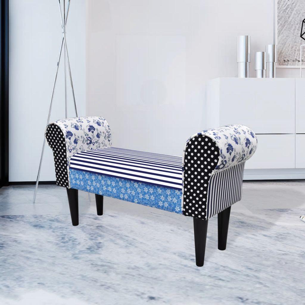 Bænk patchwork blå og hvid