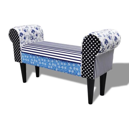 Bænk patchwork blå og hvid