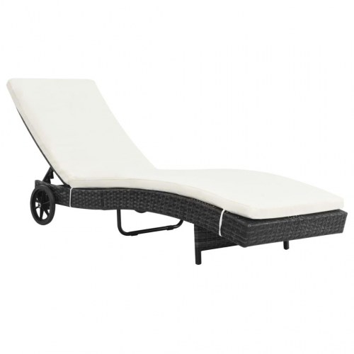 Liggestole 2 stk. med hjul og hynder polyrattan sort