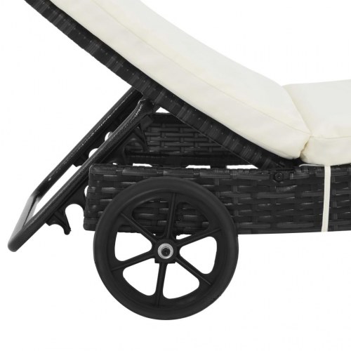 Liggestole 2 stk. med hjul og hynder polyrattan sort