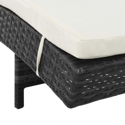 Liggestole 2 stk. med hjul og hynder polyrattan sort