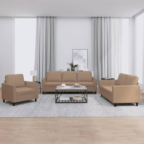 3 personers sofa med hynder kunstlæder cappuccinofarvet