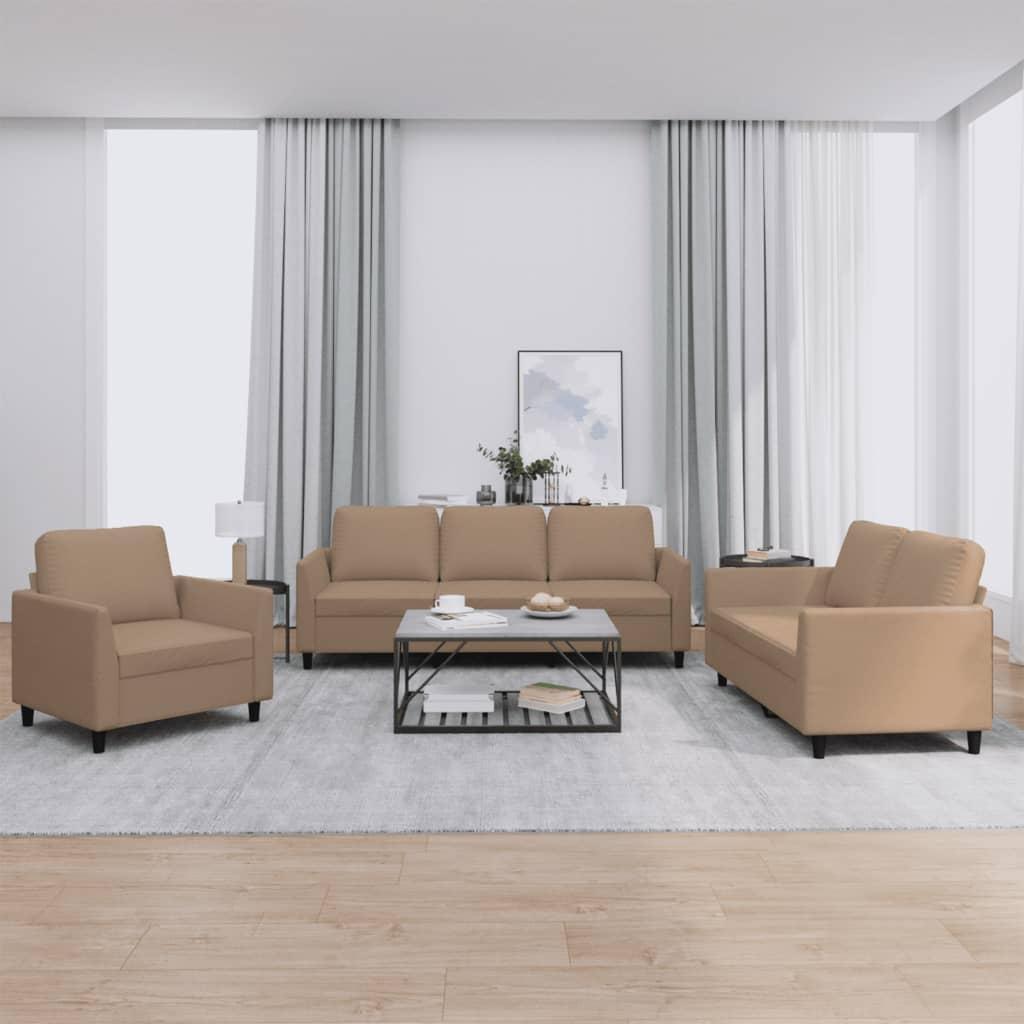 3 personers sofa med hynder kunstlæder cappuccinofarvet