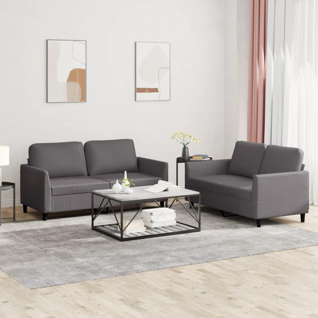 2 personers sofa med hynder kunstlæder grå