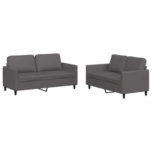 2 personers sofa med hynder kunstlæder grå