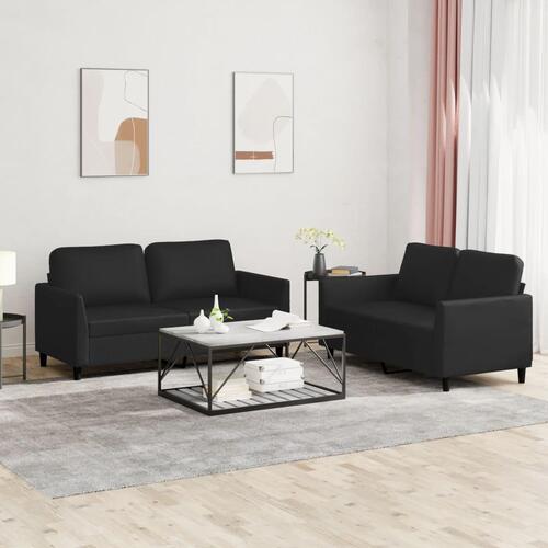 2 personers sofa med hynder kunstlæder sort