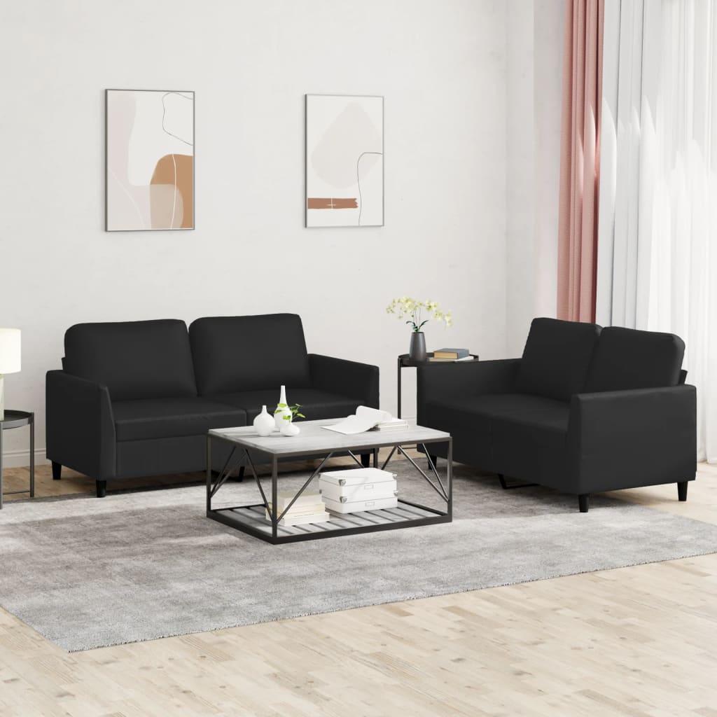 2 personers sofa med hynder kunstlæder sort
