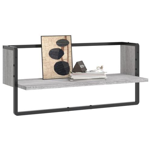 Væghylde med stang 65x25x30 cm grå sonoma-eg
