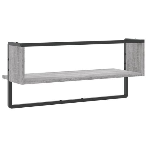Væghylde med stang 65x25x30 cm grå sonoma-eg