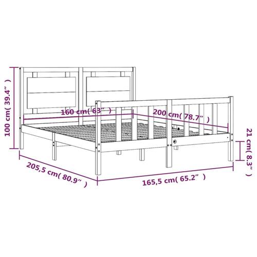 Sengeramme med sengegavl 160x200 cm massivt træ