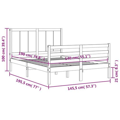 Sengeramme med sengegavl 140x190 cm massivt træ