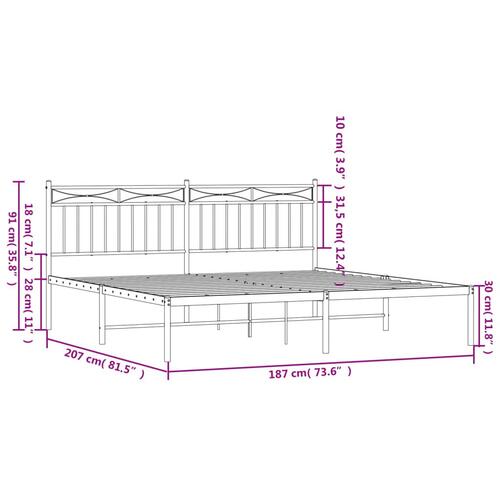 Sengeramme med sengegavl 180x200 cm metal sort