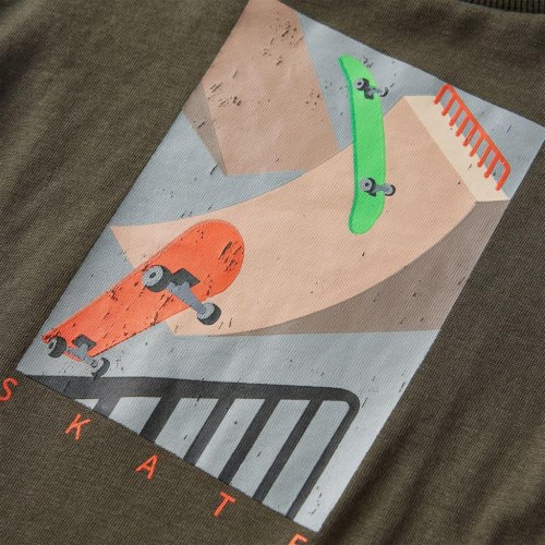 Langærmet T-shirt til børn str. 116 kakifarvet