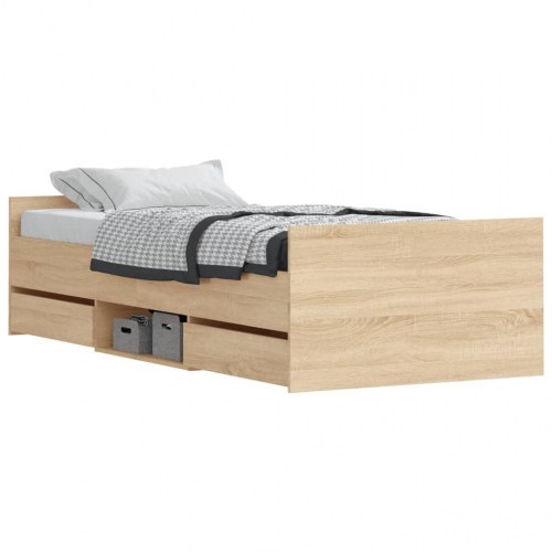 Sengeramme med gavl, fodgærde og opbevaring 90x200 cm - sonoma-eg