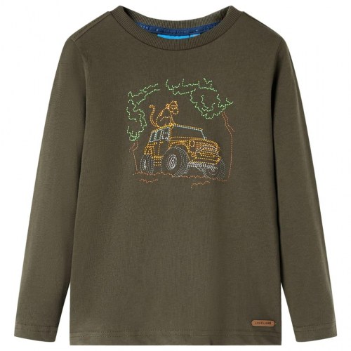 Langærmet T-shirt til børn str. 104 kakifarvet
