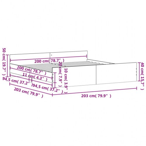 Sengeramme med gavl og fodgærde 200x200 cm - betongrå