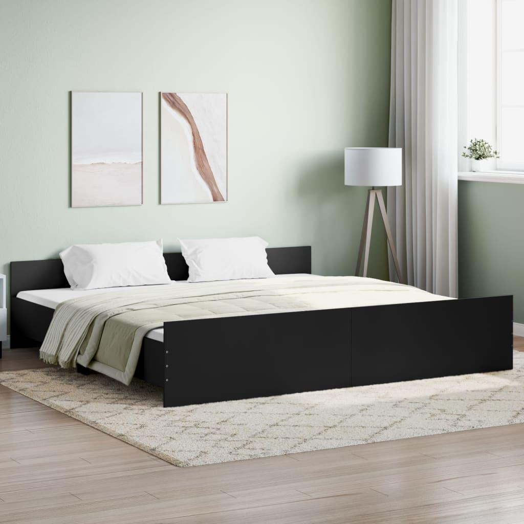 Sengeramme med sengegavl og fodgærde 200x200 cm sort