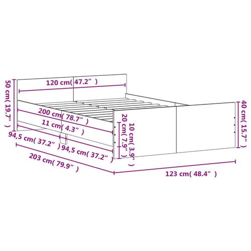 Sengeramme med sengegavl og fodgærde 120x200 cm betongrå