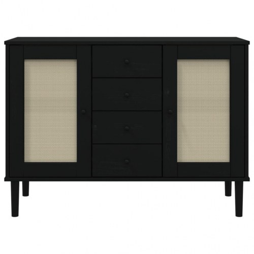 Skænk SENJA 112×40×80 cm i sort - rattan-look og massivt fyrretræ