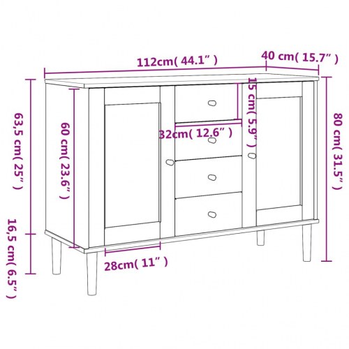 Skænk SENJA 112×40×80 cm i sort - rattan-look og massivt fyrretræ