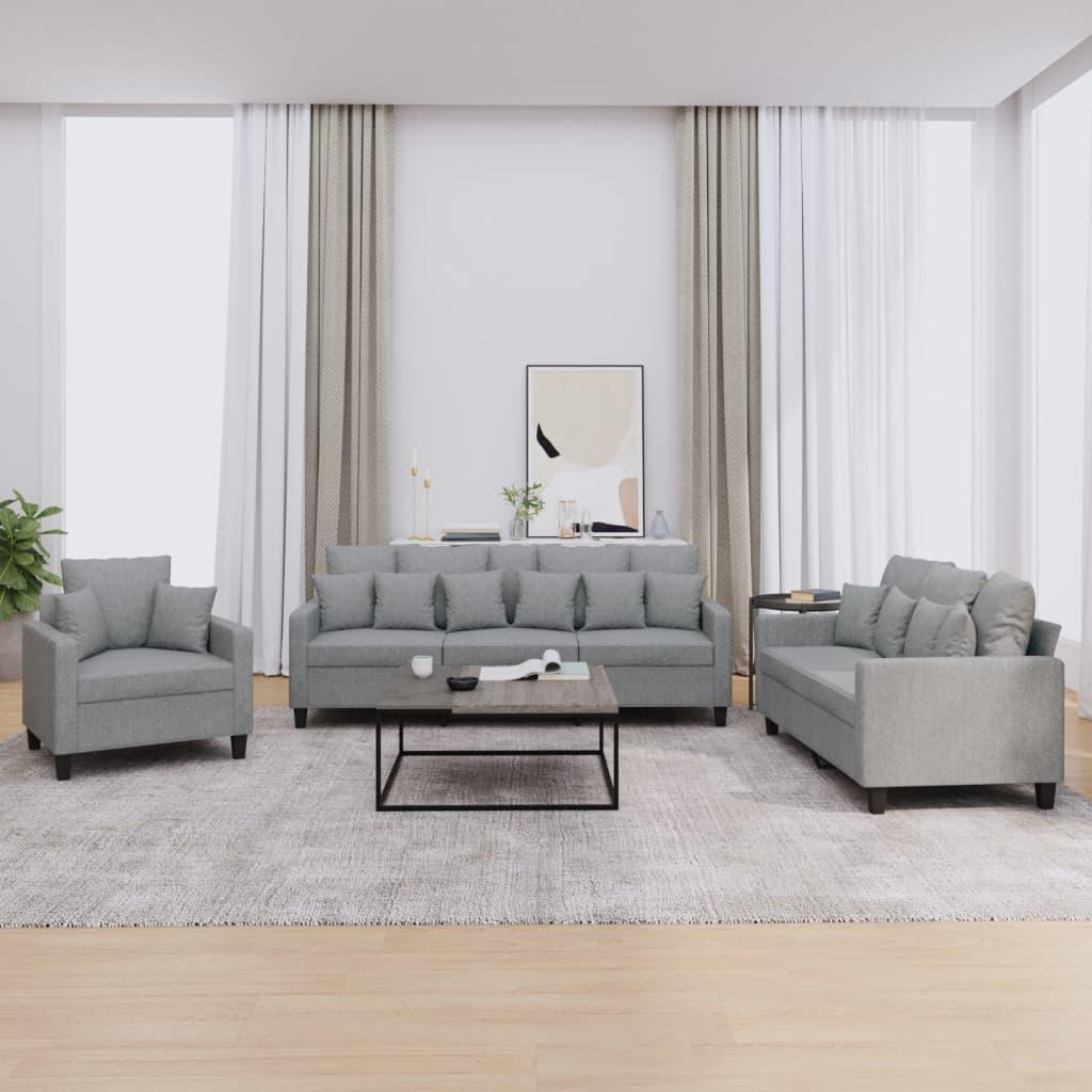 3 personers sofa med puder stof lysegrå