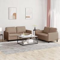 2 personers sofa med hynder kunstlæder cappuccinofarvet