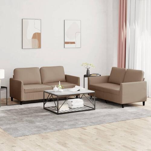 2 personers sofa med hynder kunstlæder cappuccinofarvet