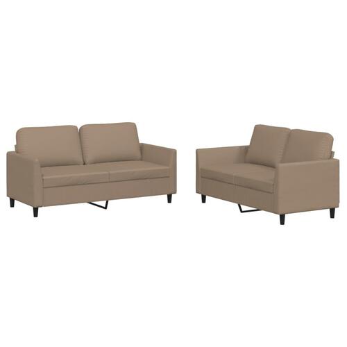 2 personers sofa med hynder kunstlæder cappuccinofarvet