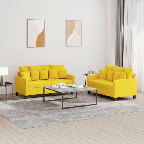 2 personers sofa med hynder stof lysegul