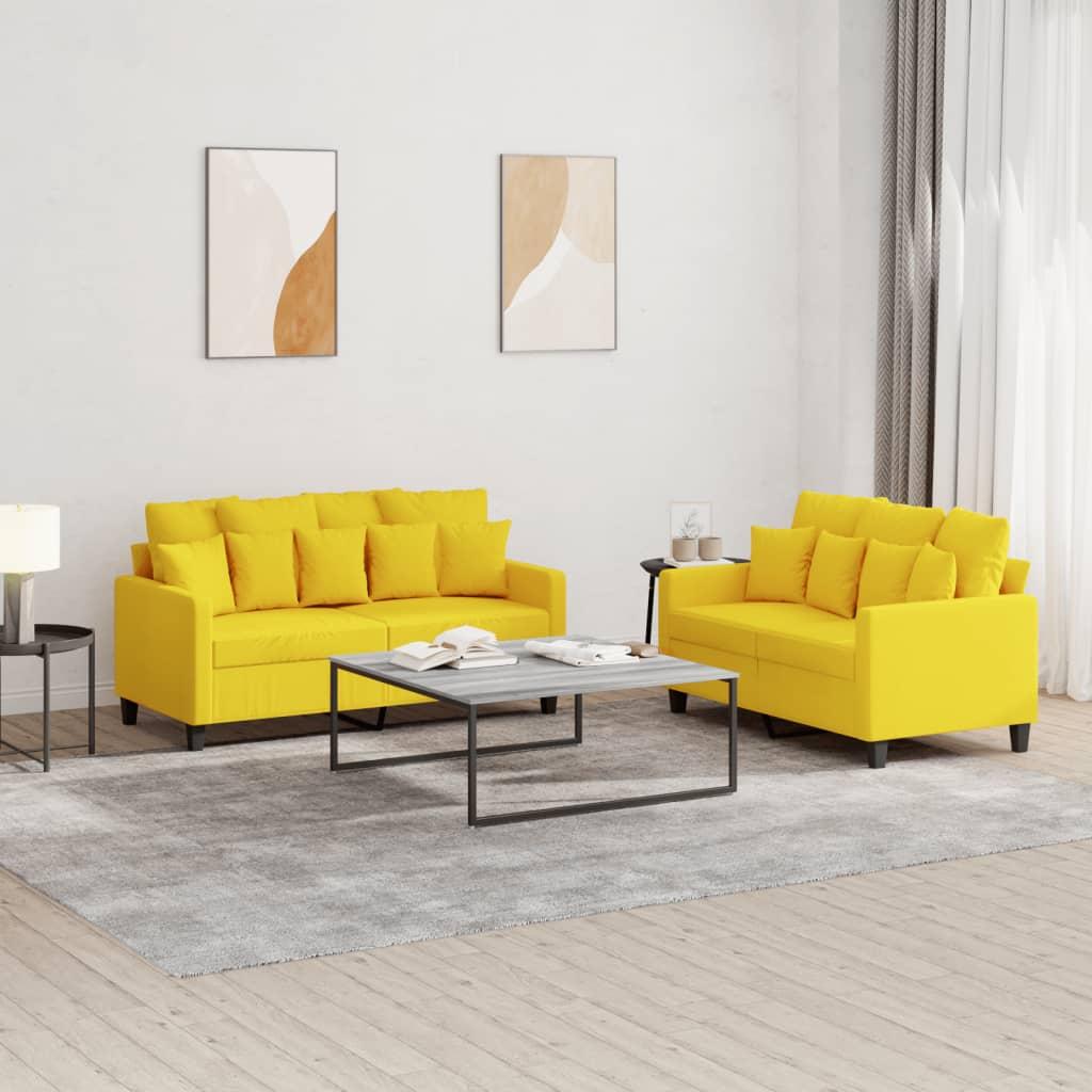 2 personers sofa med hynder stof lysegul