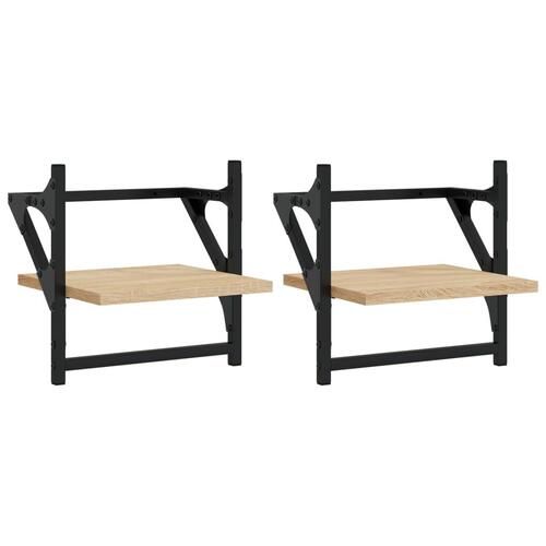 Væghylder med stænger 2 stk. 30x25x30 cm sonoma-eg