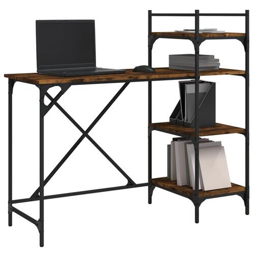 Computerbord med hylder 120x47x109 cm røget egetræsfarve