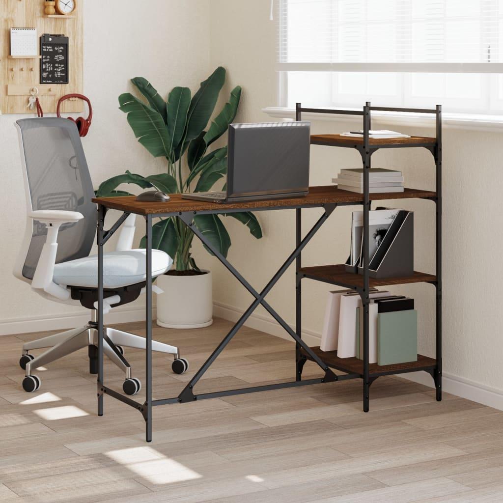 Computerbord med hylder 120x47x109 cm brun egetræsfarve