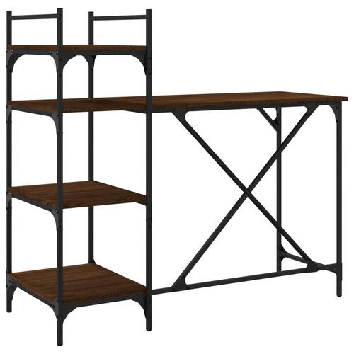 Computerbord med hylder 120x47x109 cm brun egetræsfarve