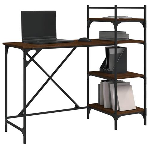 Computerbord med hylder 120x47x109 cm brun egetræsfarve