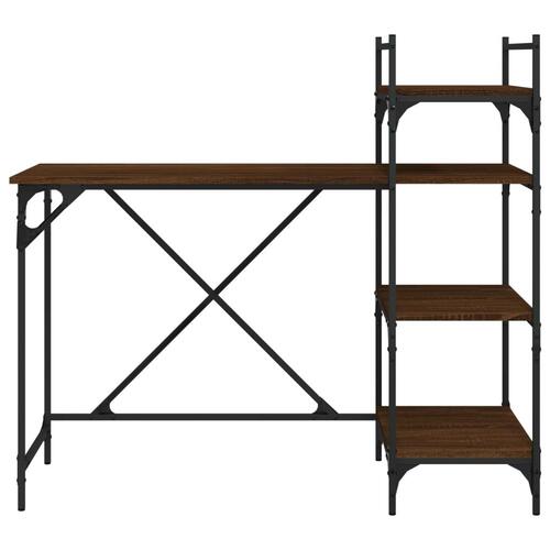 Computerbord med hylder 120x47x109 cm brun egetræsfarve