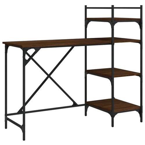 Computerbord med hylder 120x47x109 cm brun egetræsfarve