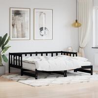 Daybed med udtræk 90x200 cm massivt fyrretræ sort