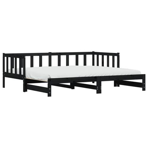 Daybed med udtræk 90x200 cm massivt fyrretræ sort