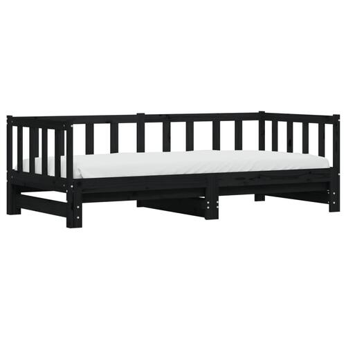 Daybed med udtræk 90x200 cm massivt fyrretræ sort