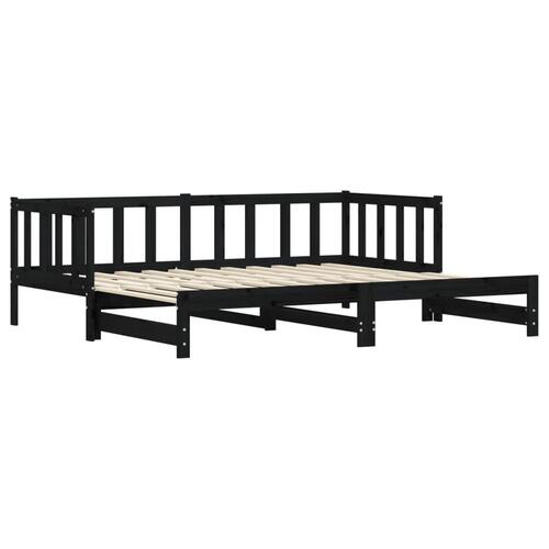 Daybed med udtræk 90x200 cm massivt fyrretræ sort