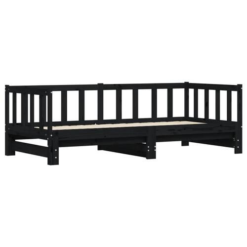 Daybed med udtræk 90x200 cm massivt fyrretræ sort