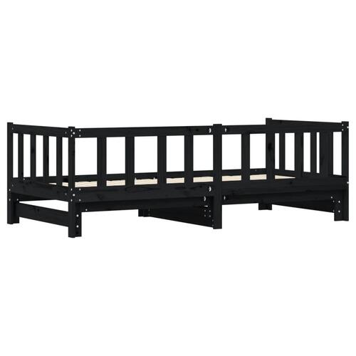 Daybed med udtræk 90x200 cm massivt fyrretræ sort