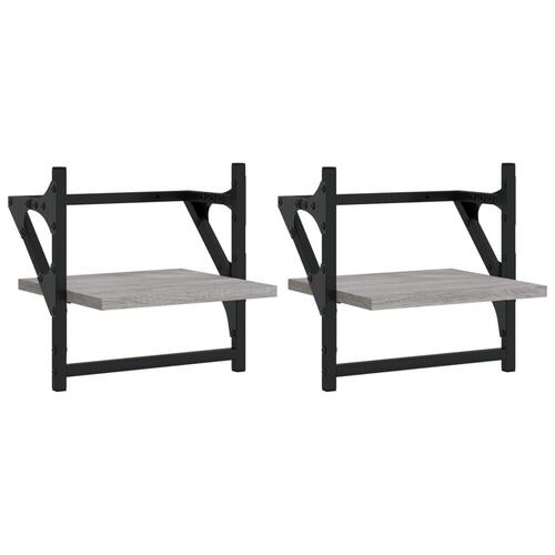 Væghylder med stænger 2 stk. 30x25x30 cm grå sonoma-eg