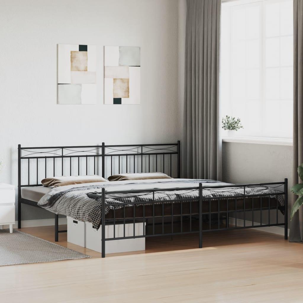Sengeramme med sengegavl og fodgærde 200x200 cm metal sort