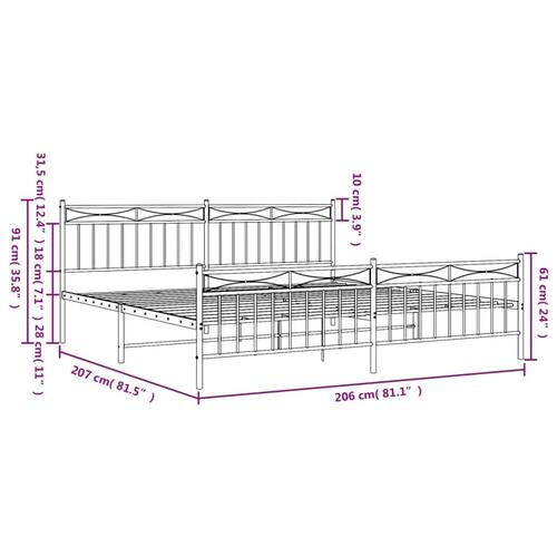 Sengeramme med sengegavl og fodgærde 200x200 cm metal sort