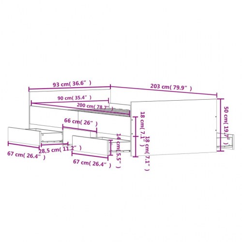 Sengeramme med sengegavl og fodgærde 90 x 200 cm - grå sonoma-eg